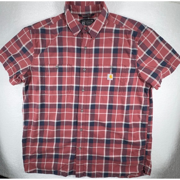 Carhartt Shirt Men's XL Red Plaid Short Sleeve Button Up Relaxed Fit Rugged Flex - Picture 1 of 6